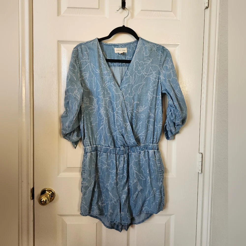Cloth & Stone Light Blue Floral Jumpsuit Romper Floral XS